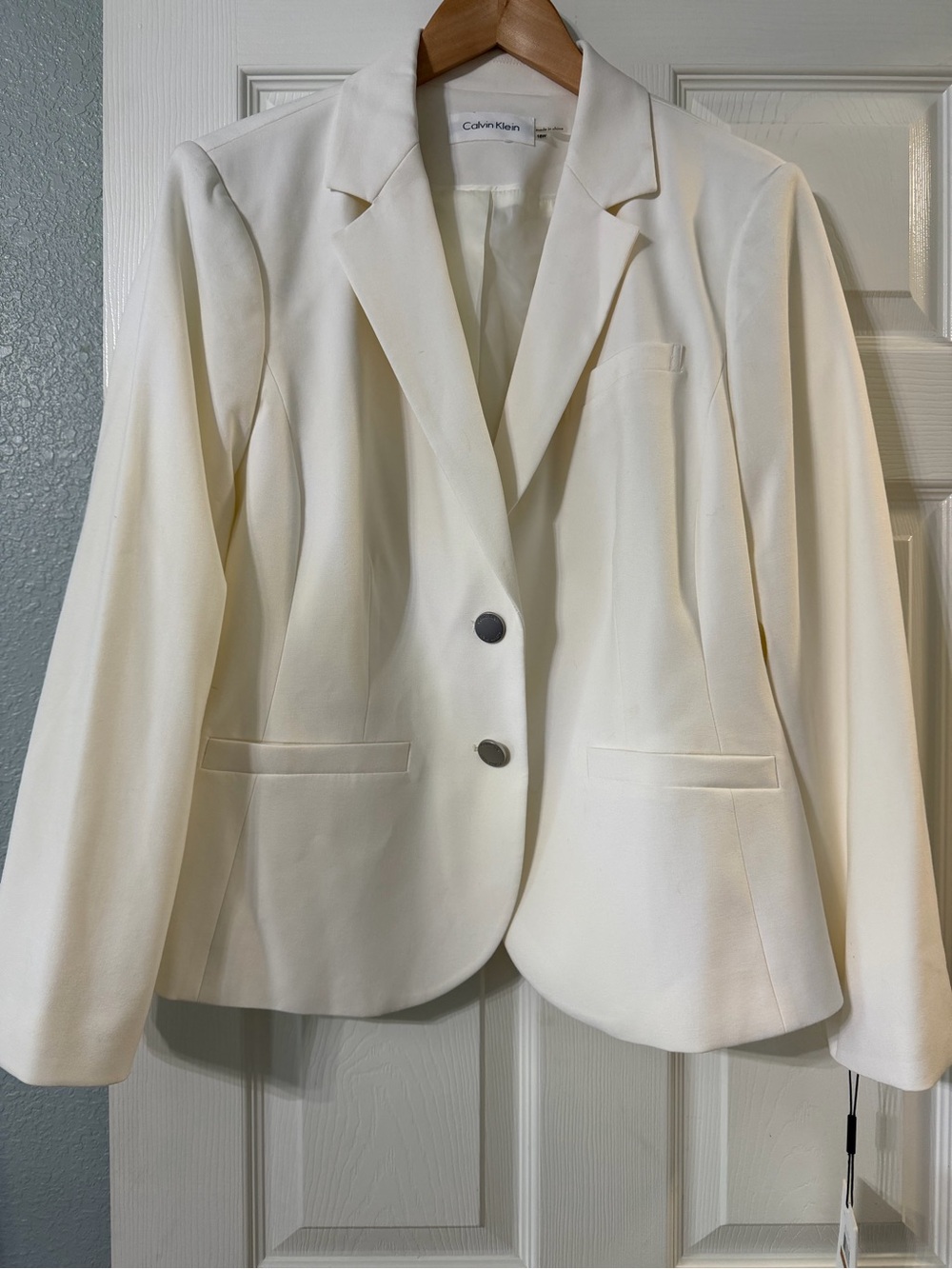 Calvin Klein White Cream Notch-Lapel Tailored Blazer
